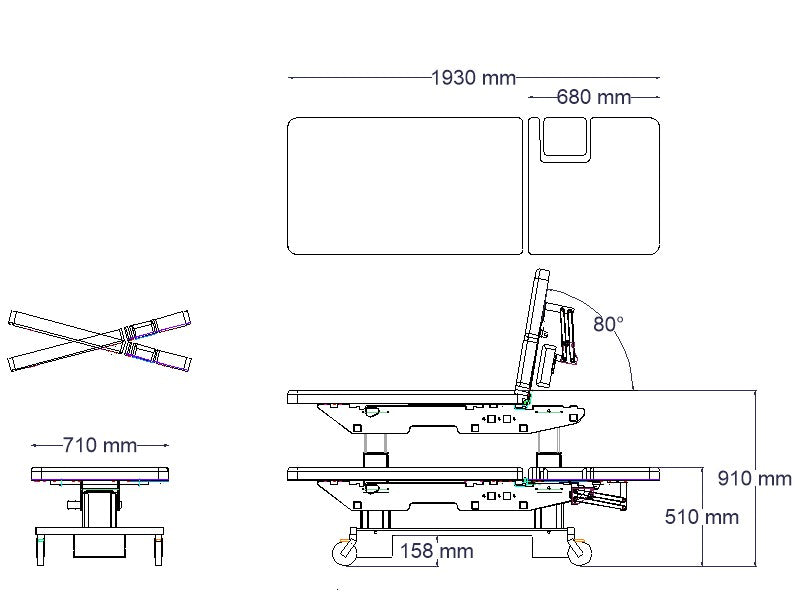 ABCO 2 Section Cardiac / Ultrasound / Imaging Couch - 2 Section - Schematic Drawing