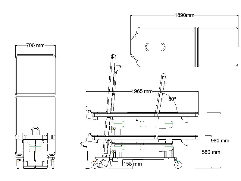 ABCO Dual Action Tilt Table with Backrest - Schematic Drawing